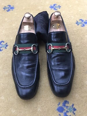Gucci Loafers Shoes Leather Black Web Green Red Horsebit Mens UK 10.5 US 11.5 - image 1 of 4