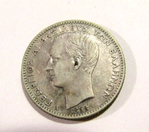 Greece 1868-A 1 Drachma Silver Old Coin King George - Imagen 1 de 5