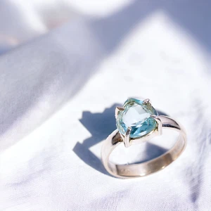 Gift For Her 925 Silver Natural Aquamarine Statement Ring Size - Picture 1 of 9