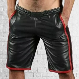 Men's Genuine Black Leather Lambskin Shorts Gym Boxer High Quality Shorts Pant - Picture 1 of 3