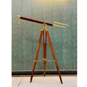 High Quality Hand-Made Brass Nautical Telescope with Wooden Adjustable Tripod - Picture 1 of 9