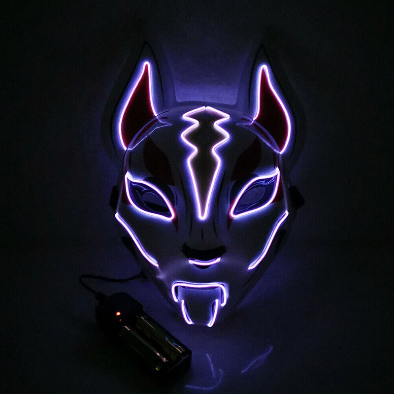 Halloween Clubbing Light Up Kitsune Fox LED Mask Costume Rave Cosplay EDC Party - Image 1 of 2