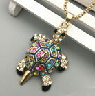 Blue Enamel Crystal Cute Turtle Pendant Fashion Long Chain Necklace