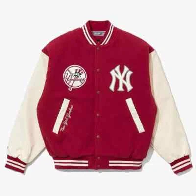 Men’s NY Yankees Baseball Dark Red Letterman Premium Varsity Jacket College - Image 1 of 4