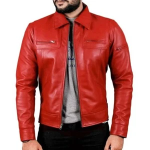 RED Leather Jacket For Men's Pure Real Lambskin Motorcycle Coat Men Jacket - Picture 1 of 7
