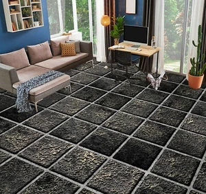 3D Black Tiles 5268 Floor WallPaper Murals Wall Print Decal AJ WALL Fay - Picture 1 of 5