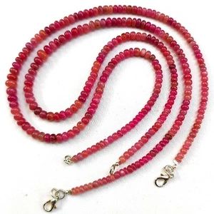 Natural Myanmar Ruby Gems 4 to 6 mm Size Smooth Rondelle Beads 17.5" Necklace - Picture 1 of 9