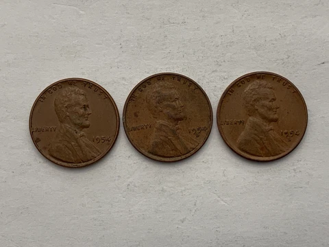 1954-P-D-S Lincoln Wheat Cent 3-Penny Set XF Cover