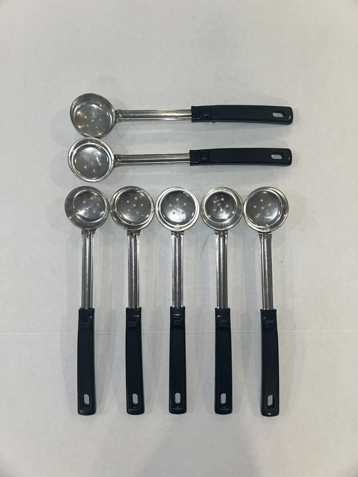 Lot Of (7) Vollrath Spoodle Stainless Perforated Black Grip n Serve Handle, 2 oz - Image 1 of 1