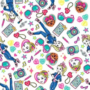 JoJo Siwa Tech Toss Puppy Glasses Hearts White 100% Cotton Fabric by The Yard - Picture 1 of 1