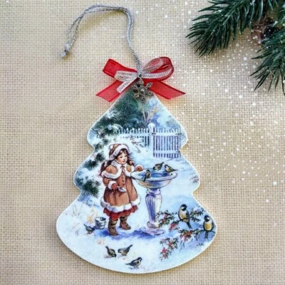 Christmas Ornament Tree Xmas Gift Navidad Wood Home Decor Winter Snow Handcraft - Image 1 of 4