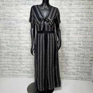 Anthropologie Sadie + Sage Crop-Overall Damen M schwarz grau gestreift vorne zum Binden - Bild 1 von 12