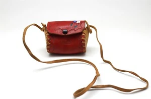 Red Beige Genuine Leather Mini Crossbody Kids Purse - Picture 1 of 7
