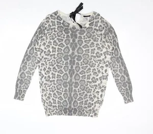 Wallis Womens Grey Boat Neck Animal Acrylic Blend Jumper Size S - Leopa - Picture 1 of 10