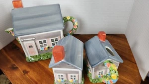 Claire Murray Sakura Teapot Sugar Creamer Nantucket Cottage Ceramic Vtg 3 PC Set - Picture 1 of 16