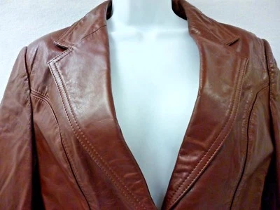 BERMAN'S LEATHER JACKET COAT WOMAN'S 12 FITTED CORDOVAN POCKETS KICK PLEAT - Image 1 of 4