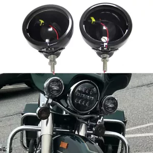 2x Motorcycle 4.5" Inch Fog Light Passing Spot Lights Black Housing For Harley - Foto 1 di 12