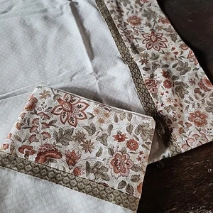 Pair of 2 Handmade Cotton Pillowcases Green Gold Brown Floral Calico Standard - Picture 1 of 6