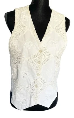 Vintage Together Eyelet Boho Embroidered Vest Cottagecore Festival Hippie Medium - Image 1 of 4