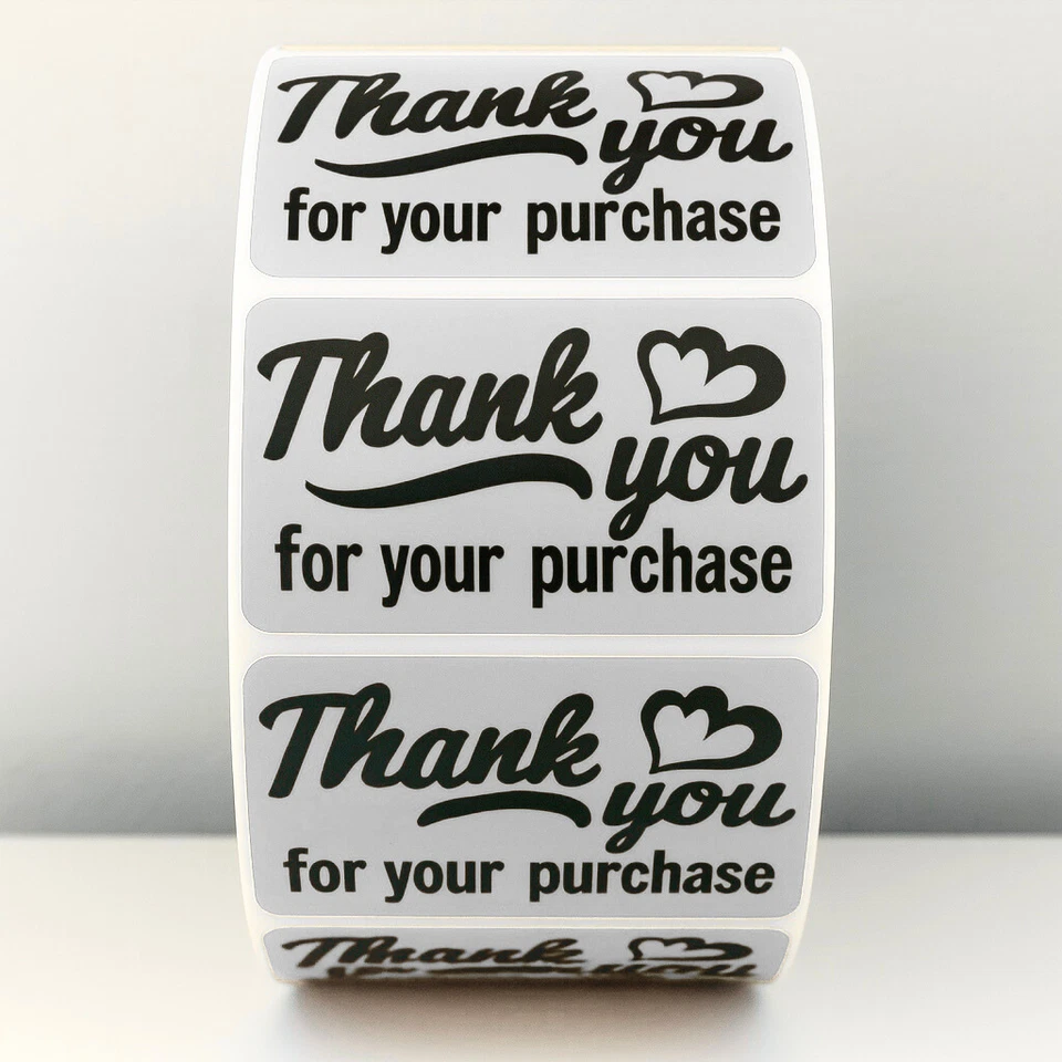 STICKERAFT Thank You for Your Purchase Stickers– Black Text Labels for Small Business