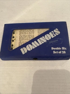 Vintage Dominoes Double Six Standard Set of 28 Ivory Tiles Blue Case Taiwan - Image 1 of 4