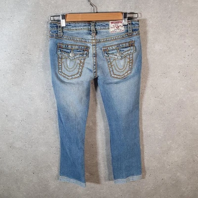 Vintage True Religion Billy Cropped Capri Y2K Jeans Womens W26 Blue Embroidered - Image 1 of 4