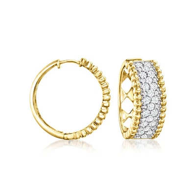 Ross-Simons Pave Diamond Beaded-Edge Hoop Earrings in 18k Gold Plate 7/8 inches - Image 1 of 4