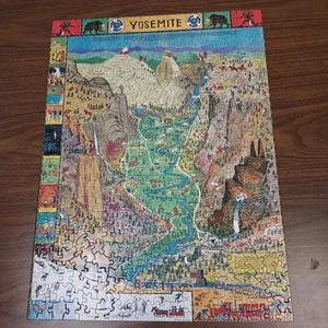 De colección Jo Mora 1931 Arte Valle de Yosemite Rompecabezas Mapa de Dibujos Animados 1 Pieza Falta 2001 - Imagen 1 de 13