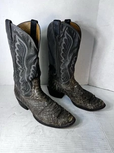 Vintage Tony Lama Cowboy Boots 11.5 Exotic Leather Python Black/brown - Picture 1 of 16