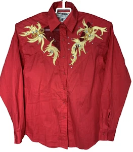 VTG 90's Wrangler Rodeo Pageant Western Red Shirt W/Floral Rhinestones & Mesh S - Picture 1 of 11