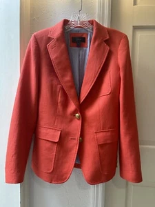 J Crew Womens 6 Linen Blazer Jacket Gold Buttons Orange Size 6 - Picture 1 of 4