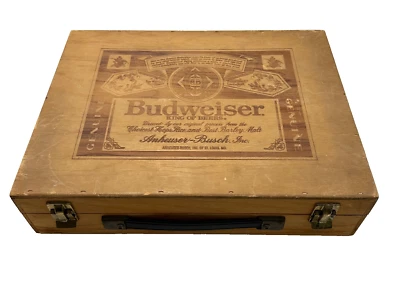 Budweiser Anheuser-Busch Vintage Wooden Cassette Tape Holder Case |  Holds 30 - Image 1 of 4