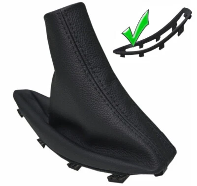 BMW X3 E83 2004-2010 HANDBRAKE BOOT GENUINE LEATHER STITCHING BLACK + FRAME - Image 1 of 4