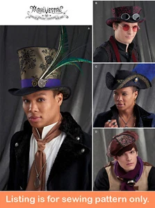 SEWING PATTERN Mens Top Hat Newsboy Cap Pirate Steampunk Victorian Fantasy 8713 - Picture 1 of 3