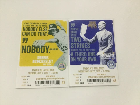Oakland A’s Athletics 2019 TICKET STUB VS TWINS 7/2/19-7/3/19 Cover