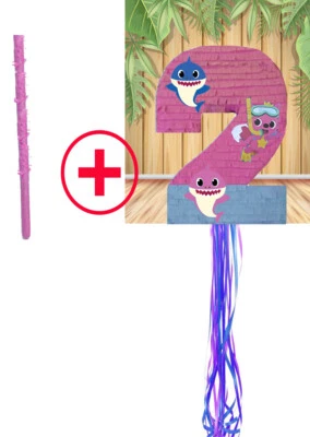 Number Two Blue Pink Pinata Birthday Piñata Pull string Party Celebration Stick - Image 1 of 4