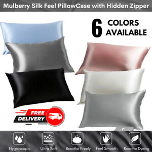 Soft Silk Feel Pillowcase Satin Pillow cases for hair Bedding Cushion Covers UK