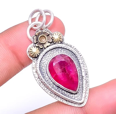 Colgante Rubí Simulado Plata de Ley 925 Dos Tonos 1.76" P75, Regalo Navidad Foto 1 de 4