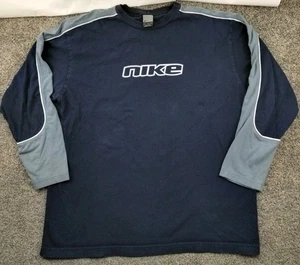Vintage Y2K Nike Shirt Herren XL Blau Langarm Spell Out Logo Silver Tag Belüftet - Bild 1 von 13