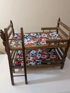 Vintage Wooden Bunk Beds for Dolls 17-1/2" X 15-3/8" X10" Pressed Board Mattress - Picture 1 of 19
