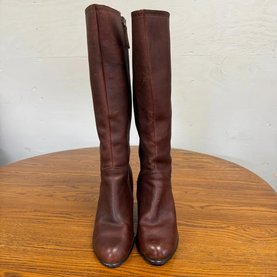 Fossil Brown Leather Knee High Wedge Boots Size 10 - Image 1 of 4