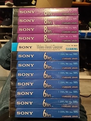 Лот Sony 12 упаковки VHS видеомагнитофон ленты T120VL T160VL и видео голова очиститель новый запечатанный  - Изображение 1 из 3