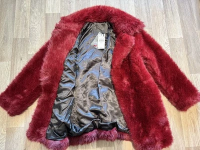 ¡NUEVO CON ETIQUETAS! MANGO ABRIHO CHITA BORGOÑA IMITACIÓN PIEL MANGA LARGA ABRIGO GANCHO MUJER TALLA PEQUEÑA Foto 1 de 4