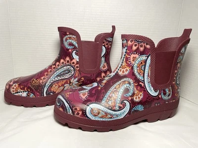 Vera Bradley Borgoña Impermeable Botas de Lluvia Paisley Jamboree Talla 10 Nuevas Sin Etiquetas Foto 1 de 4