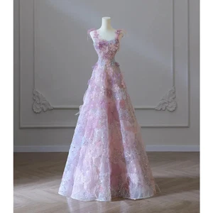 Elegant Tulle Wedding Dresses 3D Flowers A Line Lace Sweep Sexy Bridal Gowns - Picture 1 of 21