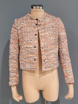 H & M синий оранжевый многоцветный твидовый укороченный жакет 4 - Изображение 1 из 4