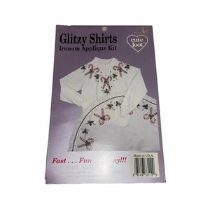 NIP What's New Ltd Holiday Christmas Glitzy Shirts Iron-On Applique Candy Canes - Picture 1 of 3