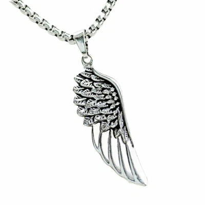 New Mens Stainless Steel Angel Wing Feather Pendant Necklace For Men Women - Image 1 of 4