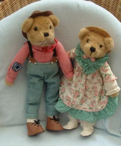 Vintage 80s Katie Applegate Bears by Applause MOMMA & POPPA country western - Picture 1 of 8