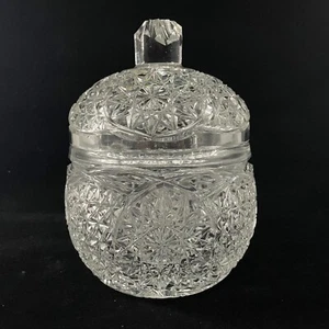 Cut Crystal Lidded Biscuit Jar Stars Daisies Fans G1 - Picture 1 of 10
